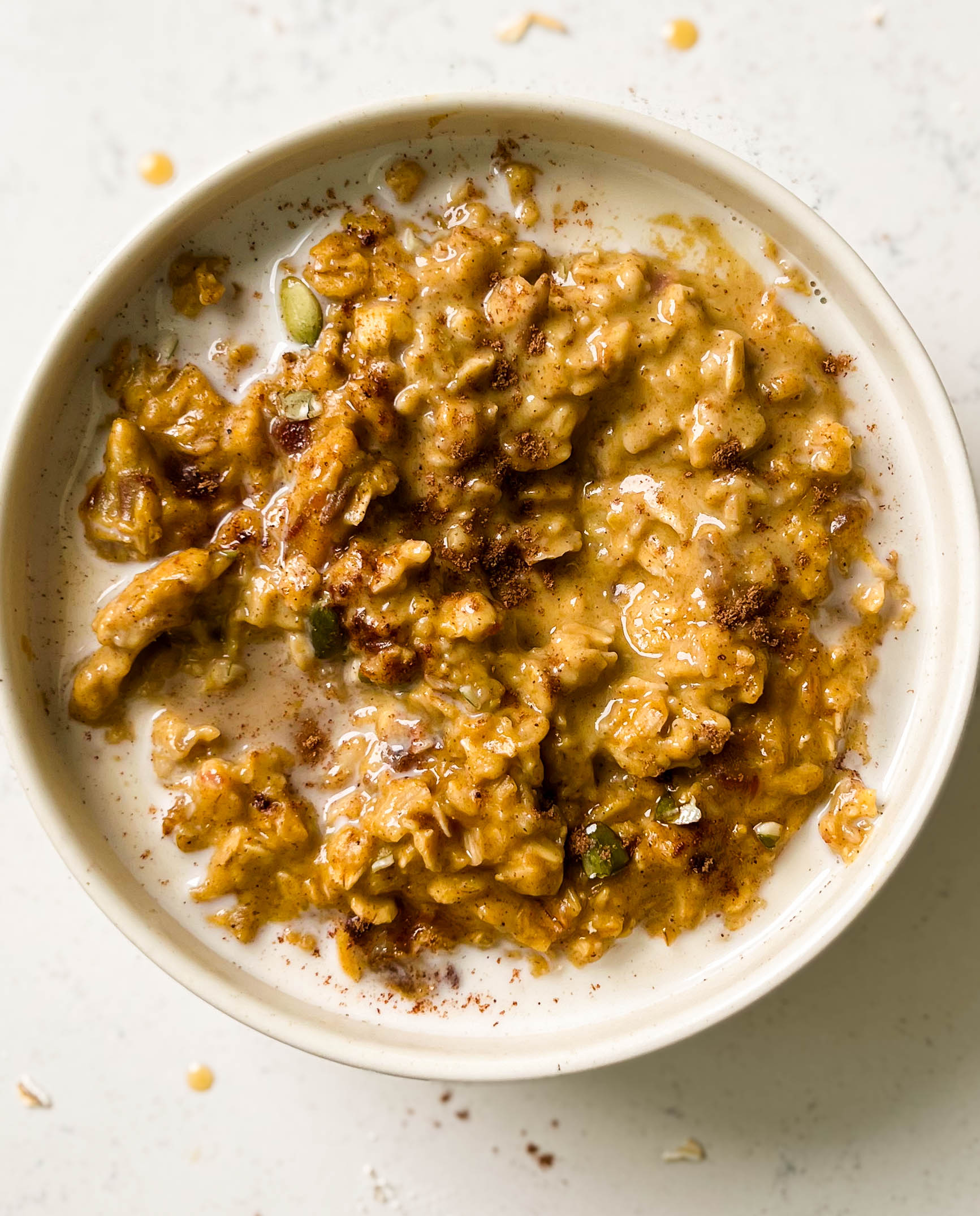 pumpkin spice oatmeal in a bowl