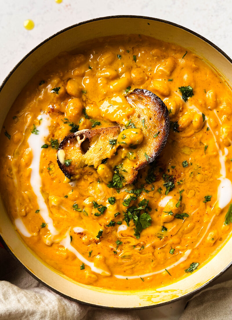 butternut squash butter bean curry in a large pan