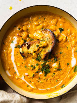 butternut squash butter bean curry in a large pan