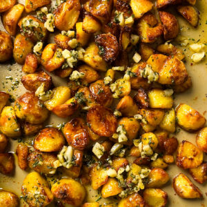 crispy roasted potatoes on a sheet pan