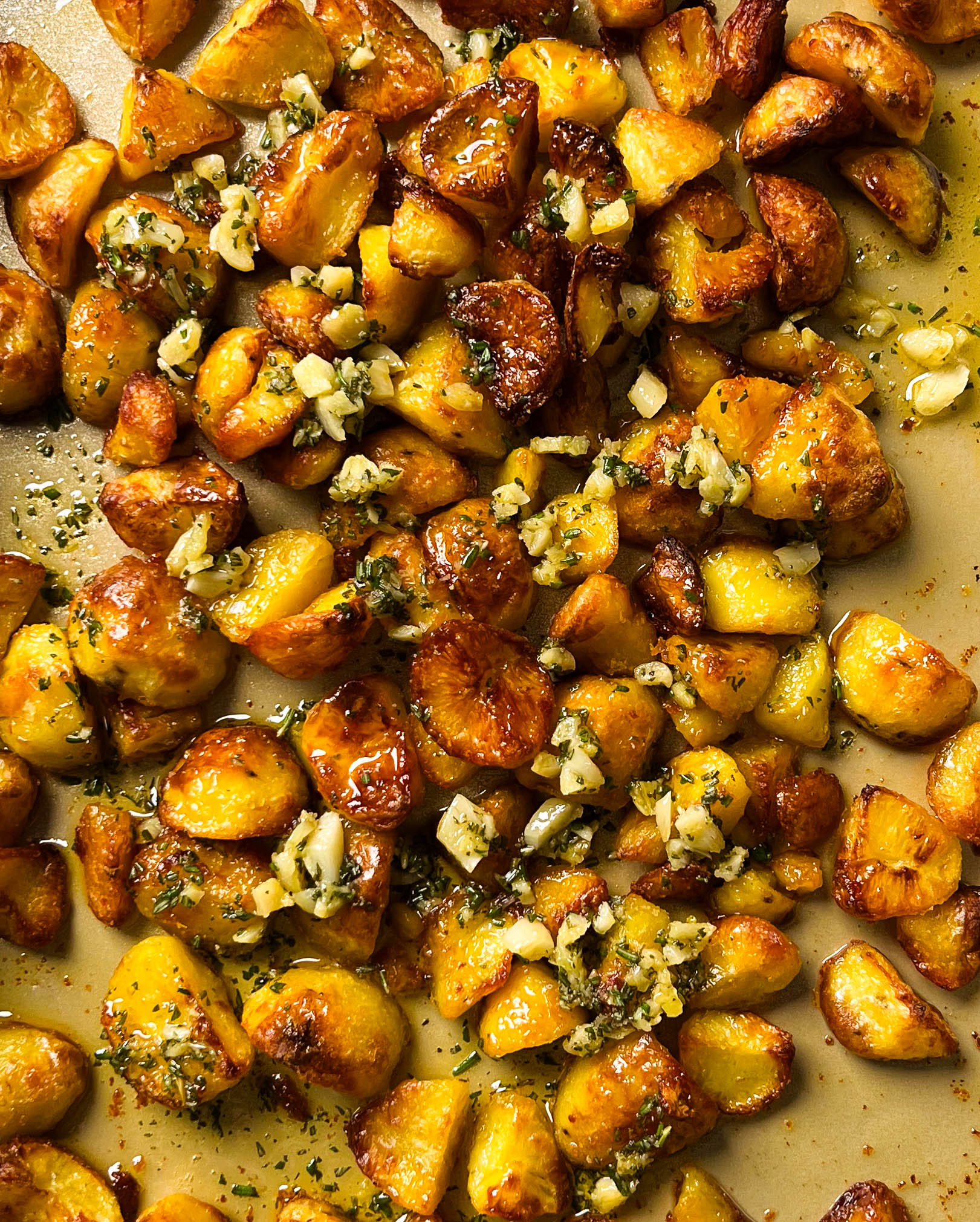 crispy roasted potatoes on a sheet pan