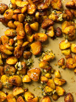 crispy roasted potatoes on a sheet pan