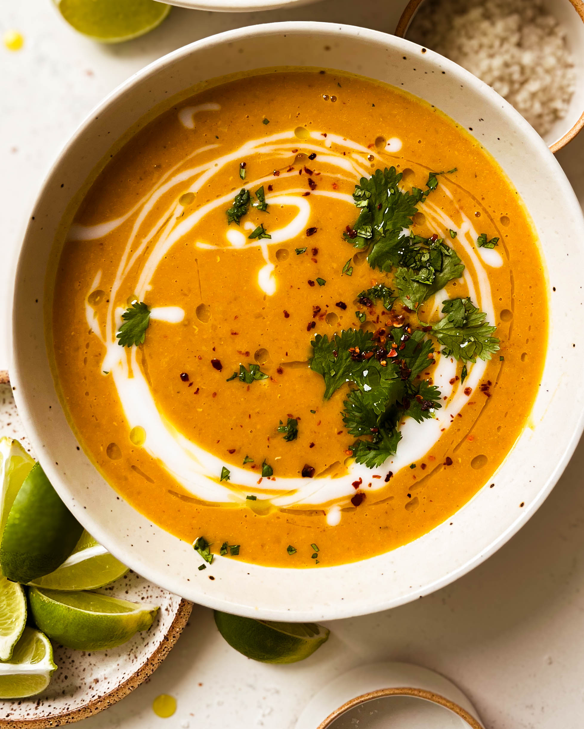 pumpkin red lentil soup in a bowl