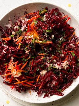 grated beet salad in a bowl