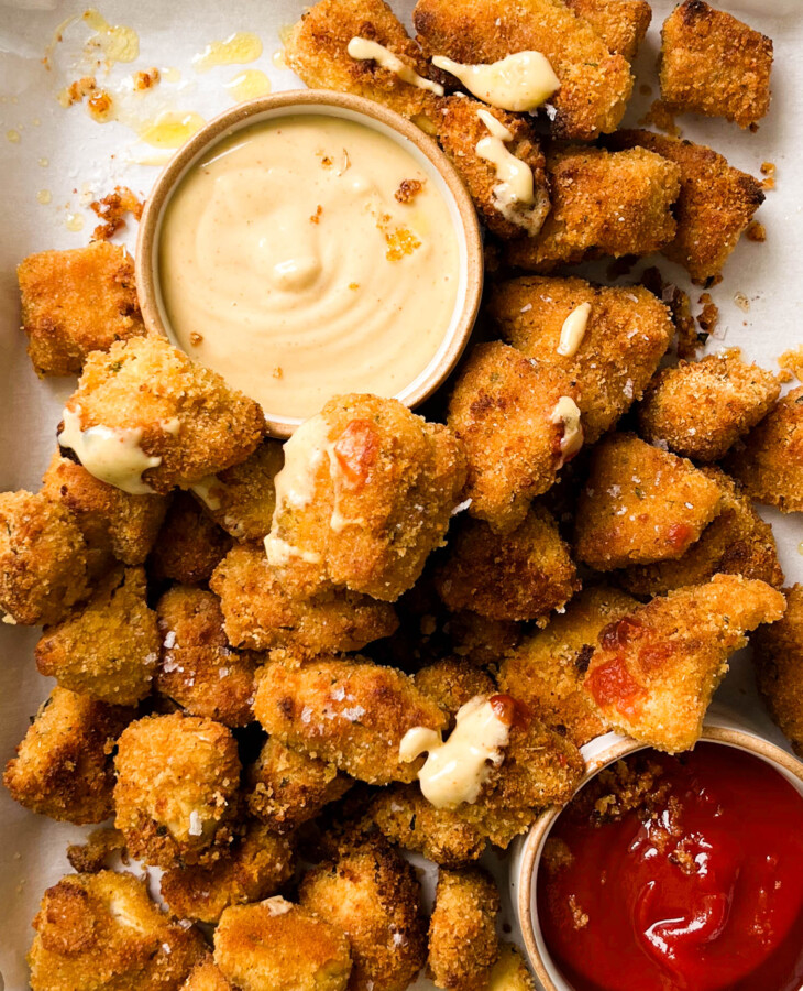 tofu nuggets on parchment paper