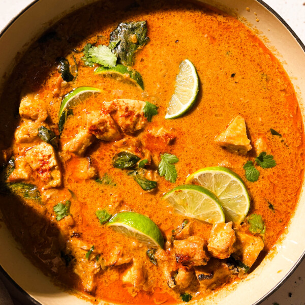 coconut lime curry in a pan