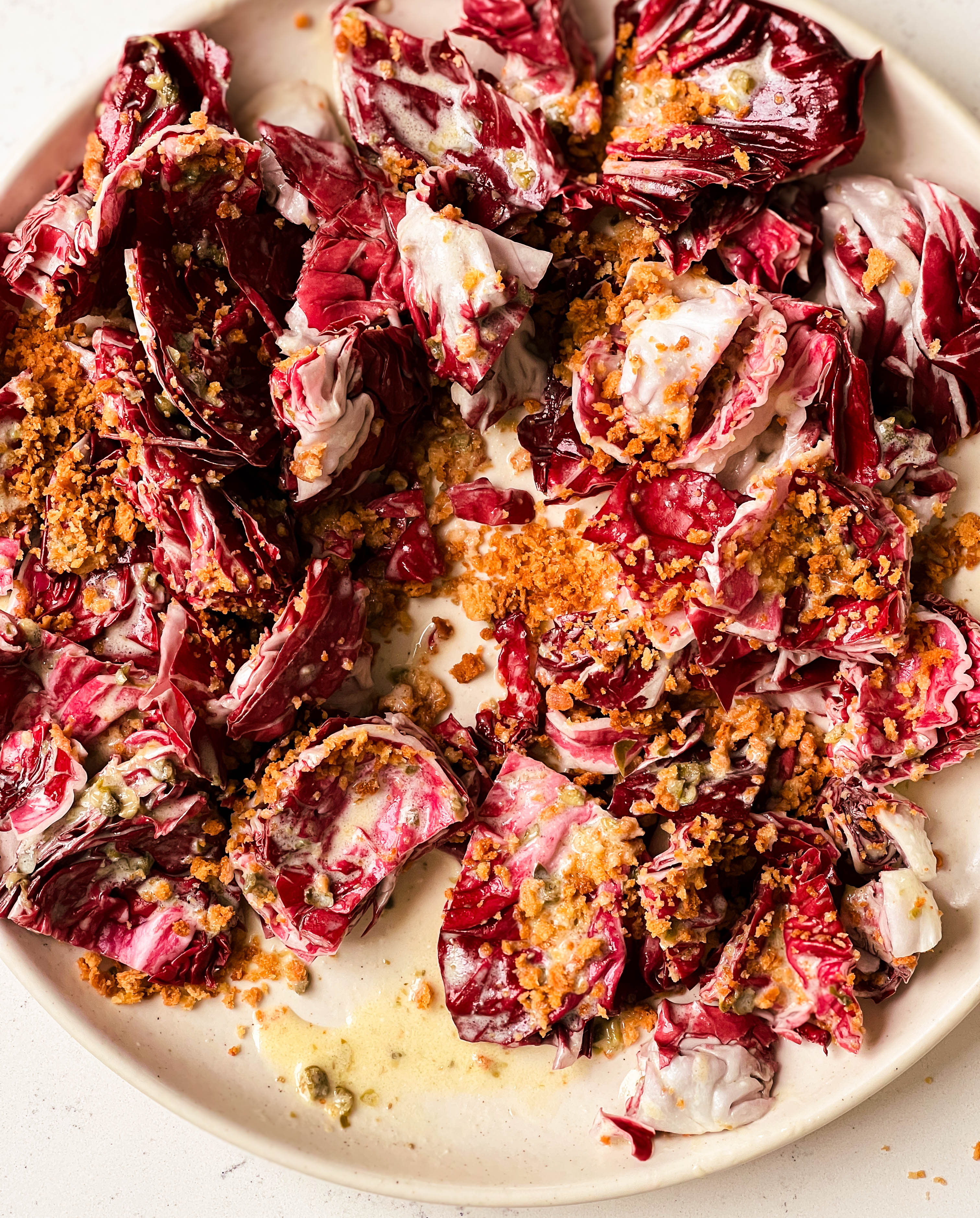 radicchio caesar salad with toasty panko on top