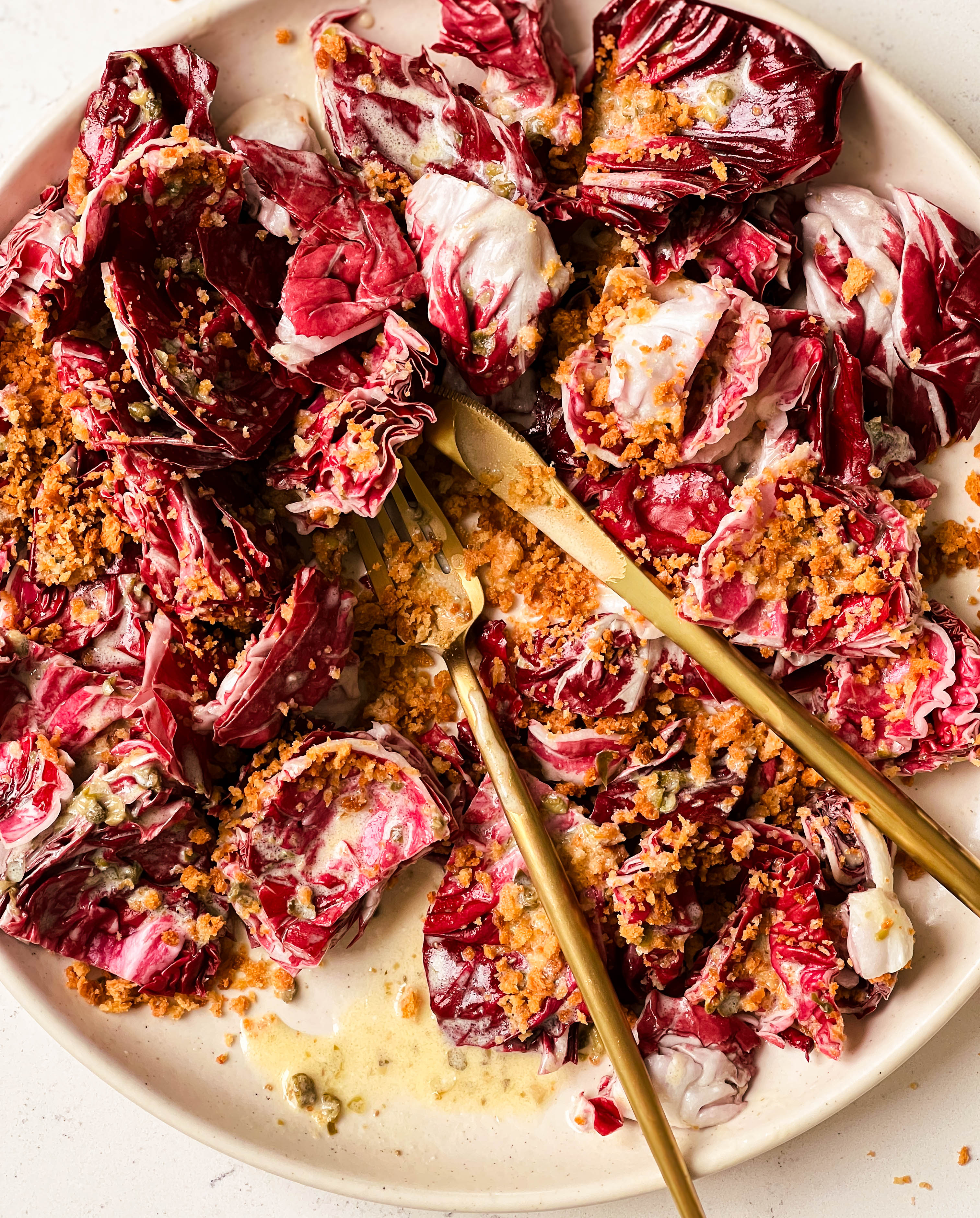 radicchio caesar salad with toasty panko on top