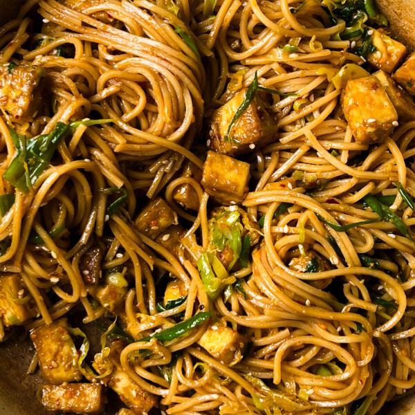 scallion chili oil noodles in a pan