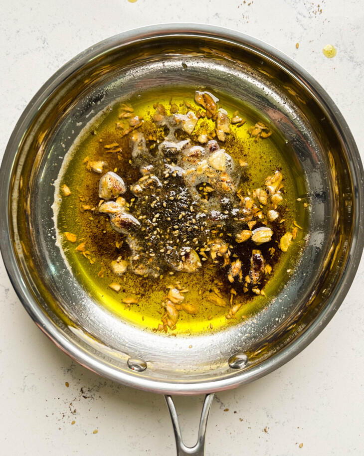 olive oil and spices in a pan