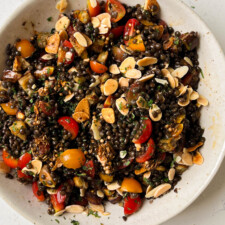Roasted Eggplant Black Lentil Salad